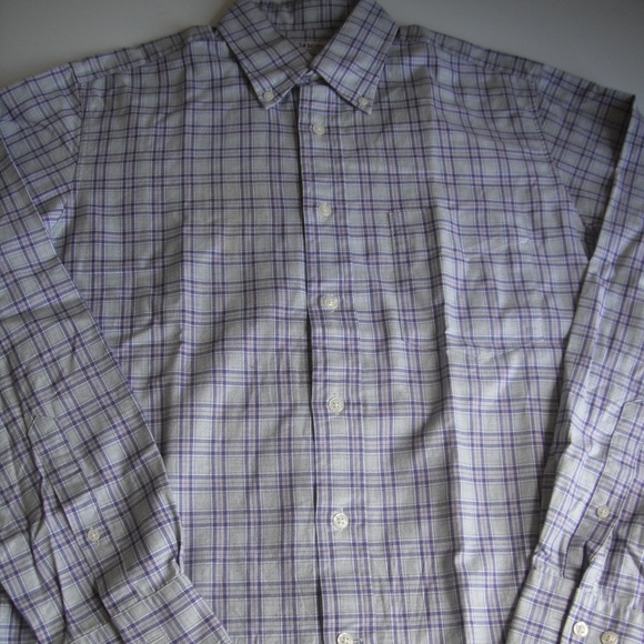 T.M.Lewin Purple with Gray Twill Plaid Long Sleeve - Picture 1 of 8